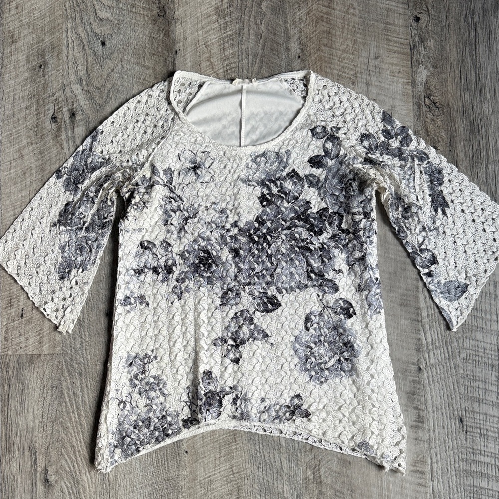 Brittany Black Gray Floral Lace Blouse
